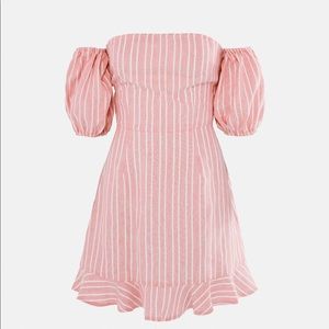 MISSGUIDED BLUSH STRIPE TIE BACK DRESS